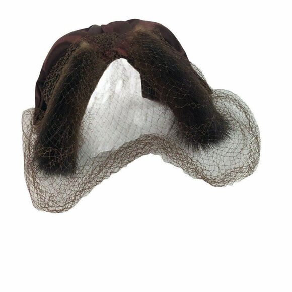Vintage 1950s Brown Mink Satin Hat Band With Netting - Picture 4 of 5